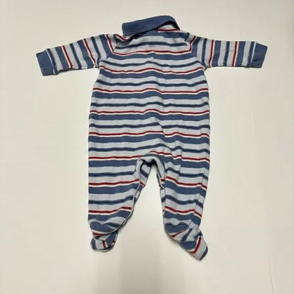 VTG Ralph Lauren Baby Boy Footie One Piece Striped Blue 3 Month Collared Preppy - Picture 2 of 7